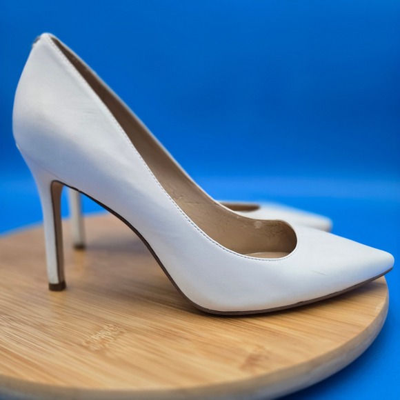 Sam Edelman Hazel White Leather Pointed Toe Stiletto Heel Pumps - Picture 1 of 9
